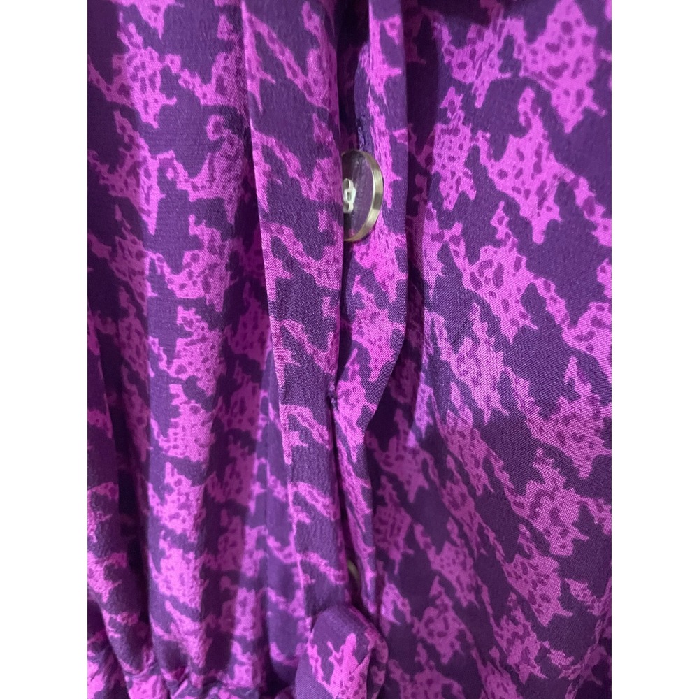 Adrianna Papell Vintage Purple Houndstooth 100% Silk Shirt Dress Size 8 - Picture 5 of 7